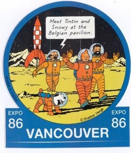 The sticker for the Belgian pavilion at the Vancouver Expo 1986. Copyright © Hergé / Moulinsart