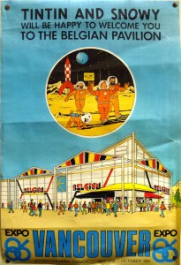 The official poster for the Belgian pavilion at the Vancouver Expo 1986 as drawn by Bob De Moor. Copyright © Hergé / Moulinsart
