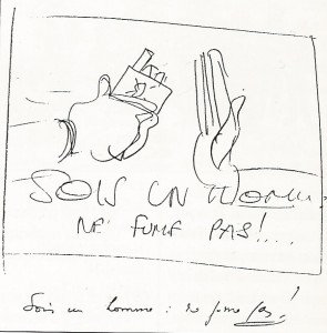 The anti-tobacco crayon drawing by Hergé - Copyright © Hergé / Moulinsart