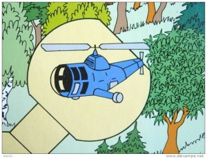 The helicopter in the 1987 version, clearly not by Bob De Moor.