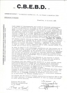 The certificate issued by the CBEBD or the Chambre Belge des Experts en Bandes Dessinées