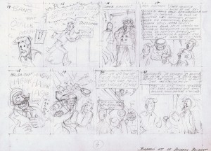 The penciled version of page 4 of "Barelli et le Bouddha boudant"