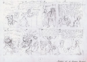 The penciled version of page 4 of "Barelli et le Bouddha boudant"