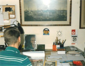 Johannes Stawowy sitting at Bob De Moor's desk - picture 1.