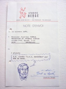 The note dating from 1984 with Mortimer as drawn by Bob De Moor.