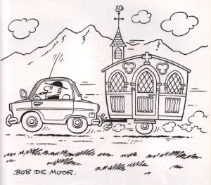 The priest on holiday with his churchavan...